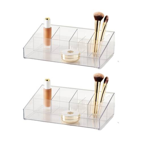 2PK The Container Store Wide Angled Cosmetics Organiser Clear 31x18x9cm