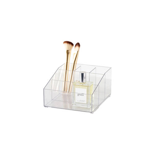 2PK The Container Store Narrow Angled Cosmetics Organiser Clear 18x15x9cm