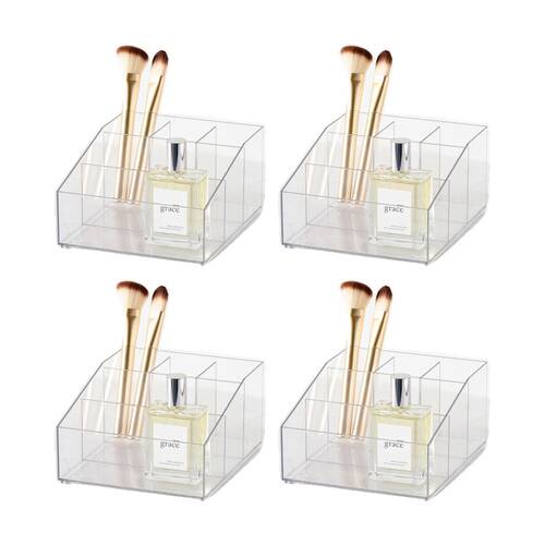 4PK The Container Store Narrow Angled Cosmetics Organiser Clear 18x15x9cm