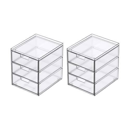 2PK The Container Store 3 Drawer Organiser Home Office Storage Clear