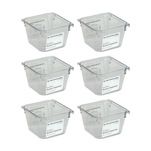 6PK The Container Store Short Drawer Organiser Insert Small Clear 7.6x7.6x5.3cm