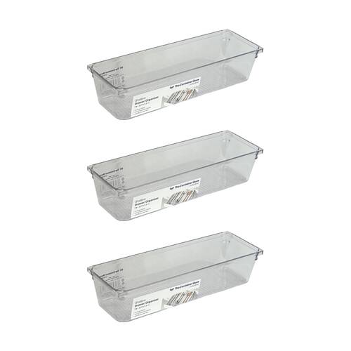 3PK The Container Store Short Drawer Organiser Insert Clear 7.6x22.9x5.3cm