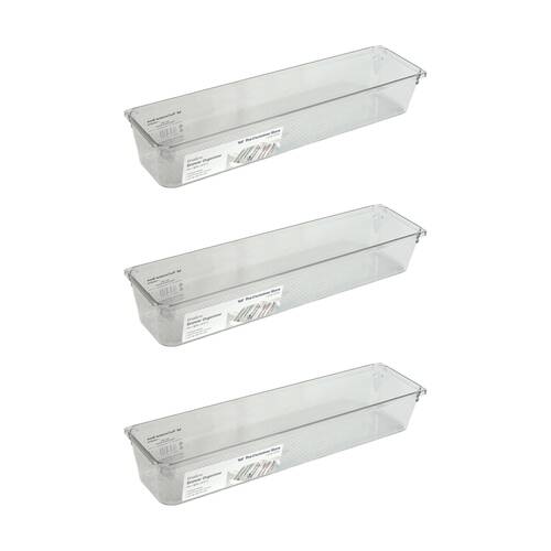 3PK The Container Store Short Drawer Organiser Insert Clear 7.6x30.5x5.3cm