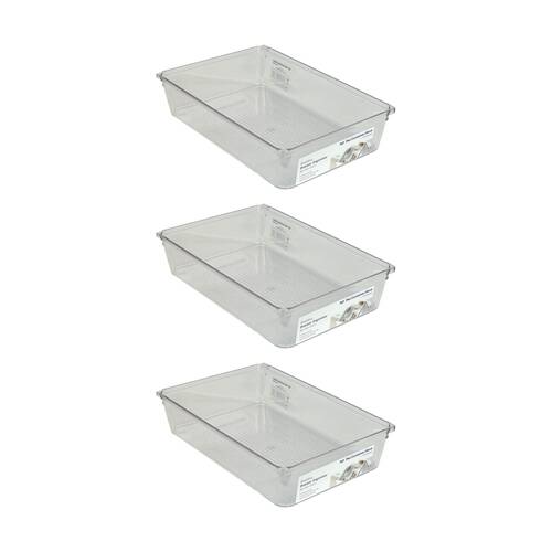3PK The Container Store Short Drawer Organiser Insert Clear 23x15.3x5.3cm