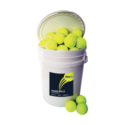 72pc Victor Sports Tennis Ball & Bucket Bulk Buy Durable Storage Set Yellow