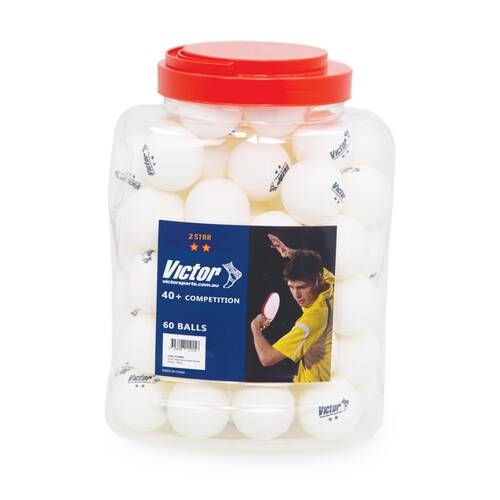 60pc Victor Table Tennis Balls Bucket 2-Star Storage Container White