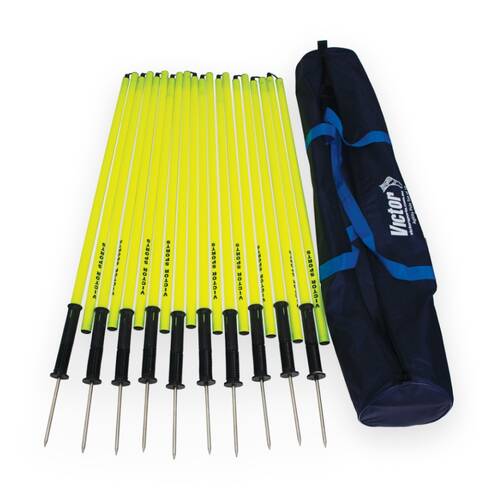11pc Victor Sports Agility Poles Removable Spike Set With Carry Bag Yellow