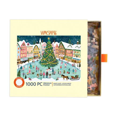 1000pc WerkShoppe Glitter Town Holiday Festive Christmas Design Puzzle