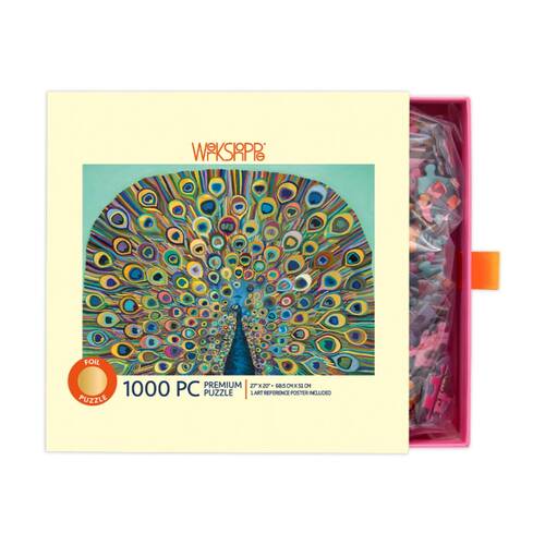 1000pc WerkShoppe Gold Foil Colourful Peacock Illustration Puzzle