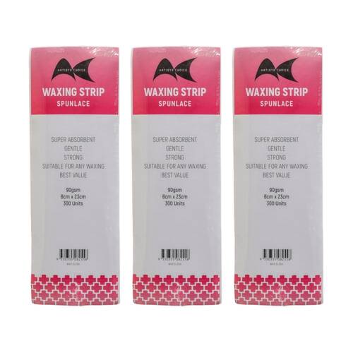 3x 300pc Artists Choice Wax Strips Spunlace 90gsm Hair Removal 8x23cm