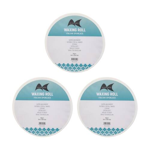 3PK Artists Choice Spunlace Wax Roll Absorbent Gentle Hair 80gsm 8cm x 100m