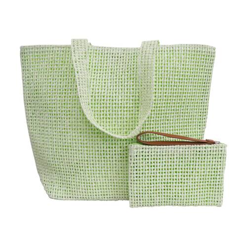 2pc LVD Apple Green Woven Beach Bag Set W/ Matching Purse 50x15x38cm