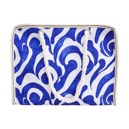 LVD Blue/White Abstract Print Tote Bag W/ Rope Handles 42x17x32cm
