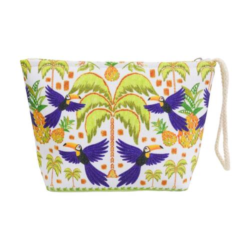 LVD Palm Tree/Blue Birds Toucans Purse Bag W/ Wrist Strap 22x6x15cm