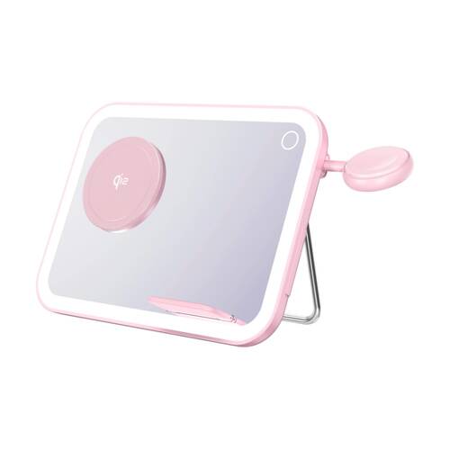 Laser Makeup Mirror 3 In 1 Wireless Charger With Foldable Stand Pink