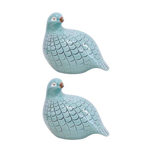 2PK LVD Guinea Fowl Aqua Medium Ceramic Figurine Home Decor 15.5x13x11m 