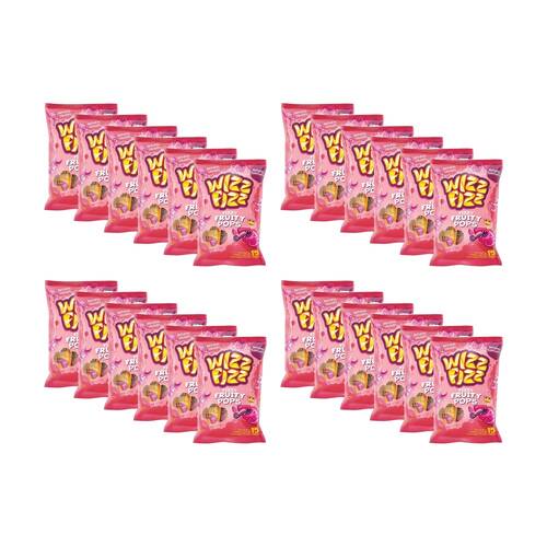 24x 15pc Wizz Fizz Fizzy Fruity Lollipops Berry Orange & Pineapple 132g