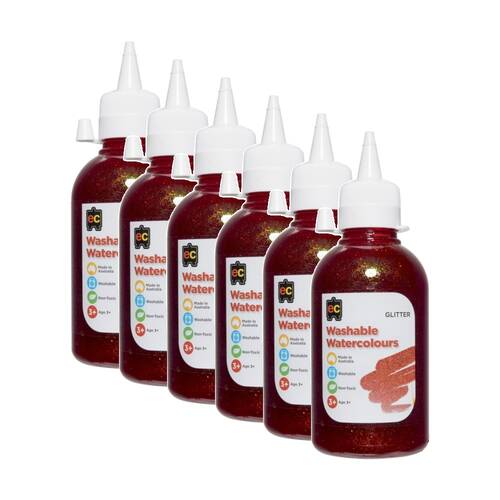 6PK Educational Colours Washable Glitter Watercolour Paint Orange 250ml 3y+