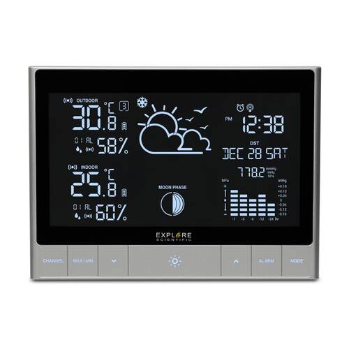 Explore Scientific Advanced Weather Station W/ LED Touch Keys Metallic