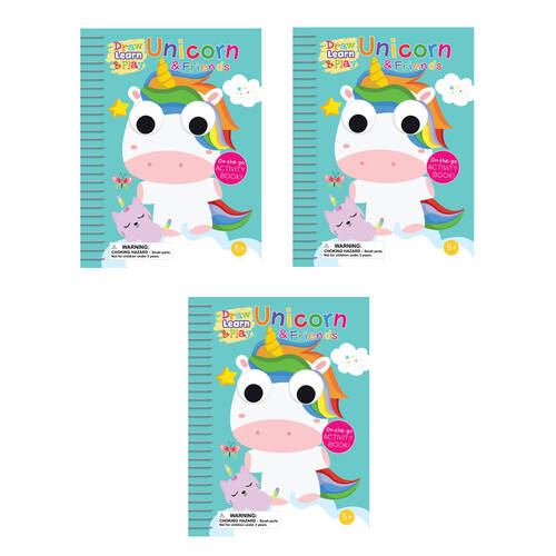 3PK Buddy & Barney Draw Learn Play Unicorn Friends Kids Activity Book 3y+