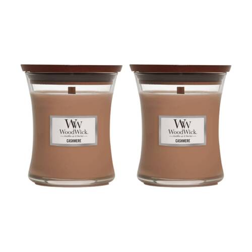 2PK WoodWick Cashmere Scented Soy Candle Crackling Wooden Wick Sandalwood Mini