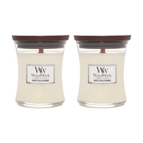 2PK WoodWick White Tea & Jasmine Scented Soy Candle Crackling Wick Floral Mini