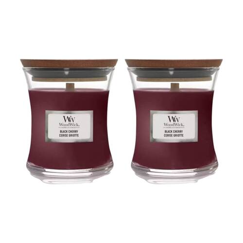 2PK WoodWick Black Cherry Scented Soy Candle Crackling Wick Sweet Fruity Mini