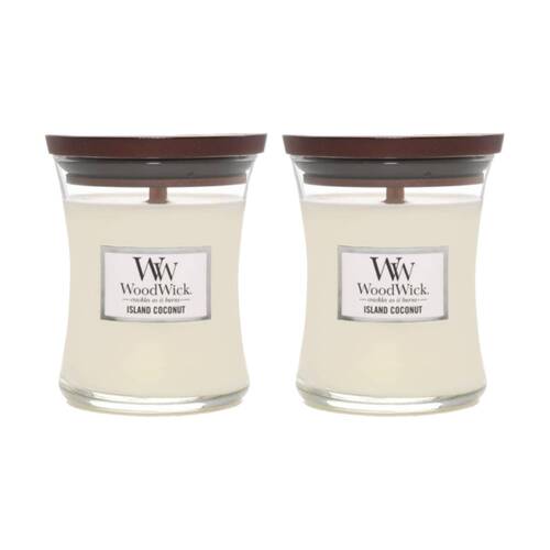 2PK WoodWick Island Coconut Scented Soy Wax Candle Crackling Wick Tropical Mini