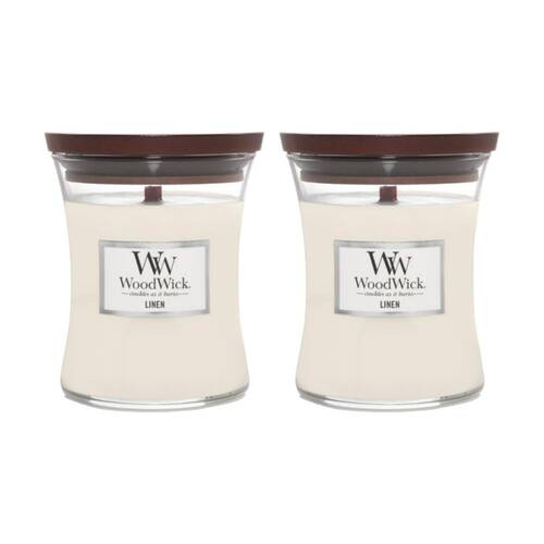 2PK WoodWick Linen Scented Soy Wax Candle Crackling Wick Fresh Clean Mini
