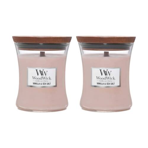 2PK WoodWick Vanilla & Sea Salt Scented Soy Wax Candle Crackling Wick Mini