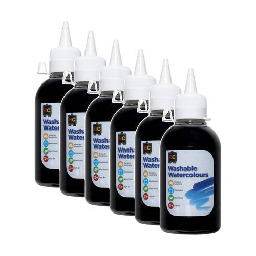 6PK Educational Colours Washable Watercolour Student Paint Black 250ml 3y+