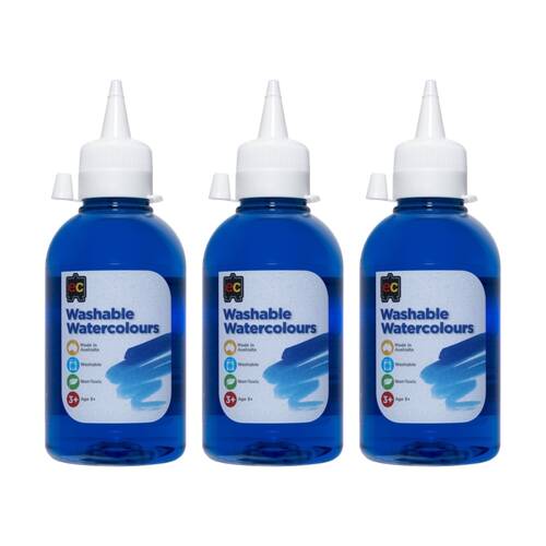 3PK Educational Colours Washable Watercolour Student Paint Blue 250ml 3y+