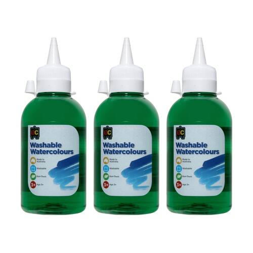 3PK Educational Colours Washable Watercolour Student Paint Green 250ml 3y+