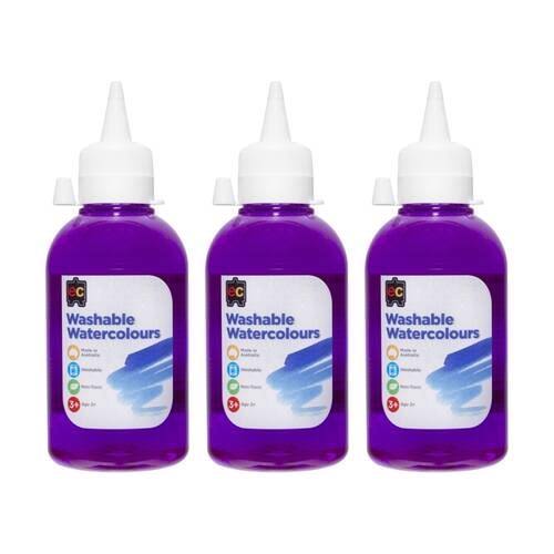 3PK Educational Colours Washable Watercolour Student Paint Lilac 250ml 3y+