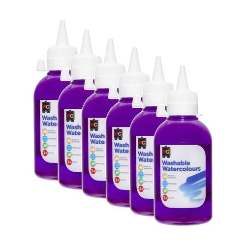 6PK Educational Colours Washable Watercolour Student Paint Lilac 250ml 3y+