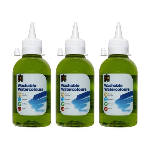 3PK Educational Colours Washable Watercolour Student Paint Lime 250ml 3y+