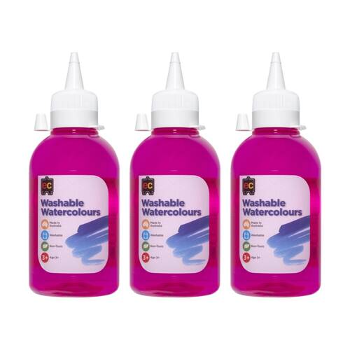 3PK Educational Colours Washable Watercolour Student Paint Pink 250ml 3y+
