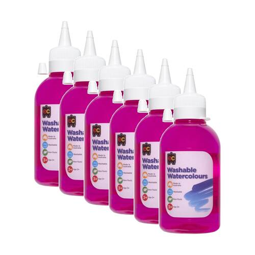6PK Educational Colours Washable Watercolour Student Paint Pink 250ml 3y+
