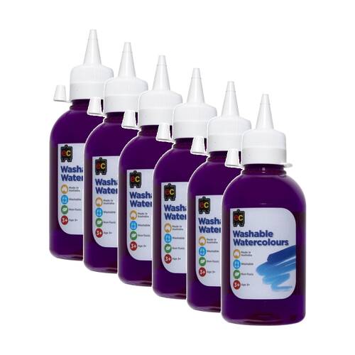 6PK Educational Colours Washable Watercolour Student Paint Purple 250ml 3y+