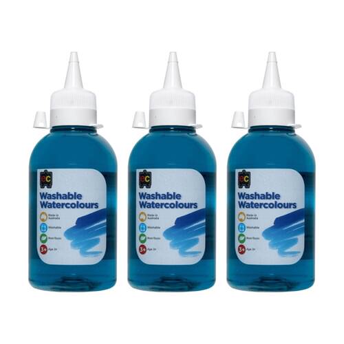 3PK Educational Colours Washable Watercolour Student Paint Turquoise 250ml 3y+