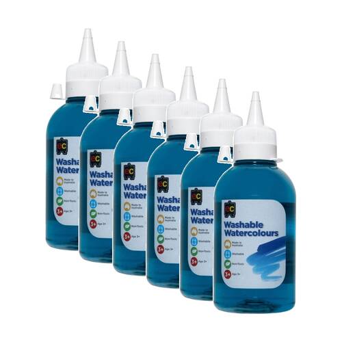 6PK Educational Colours Washable Watercolour Student Paint Turquoise 250ml 3y+
