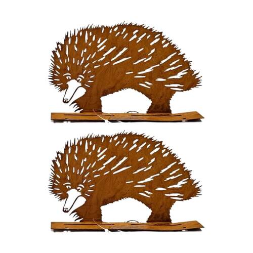 2PK Bronrob Rustic Metal Baby Echidna Outdoor Garden Decor 19.7x16cm