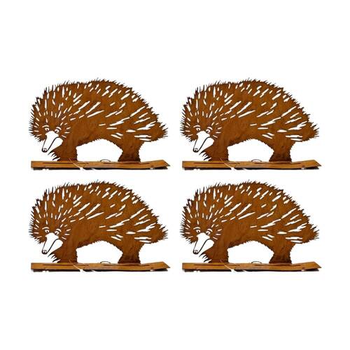 4PK Bronrob Rustic Metal Baby Echidna Outdoor Garden Decor 19.7x16cm