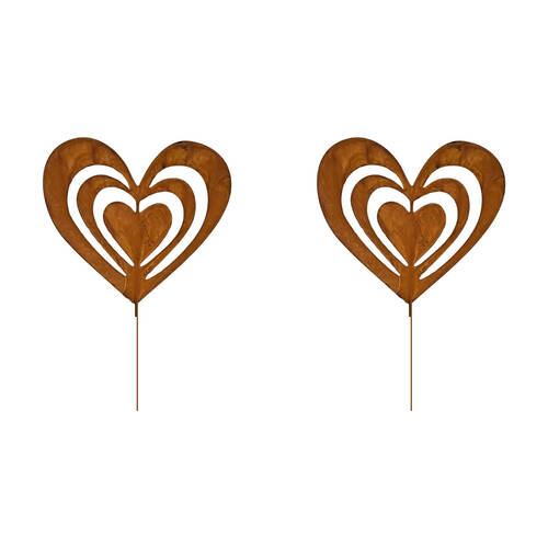 2PK Bronrob Cut Out Love Heart Outdoor Garden Decorative Stake Large 45x20.9cm