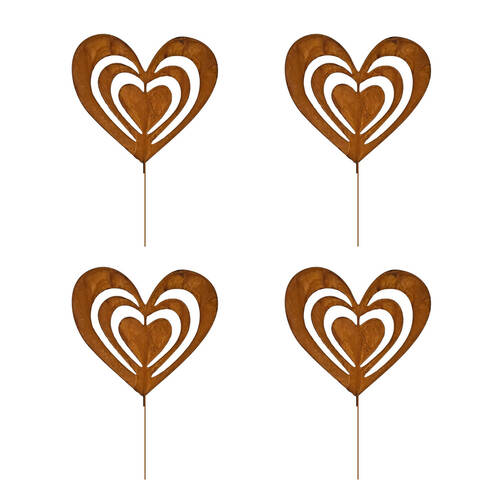 4PK Bronrob Cut Out Love Heart Outdoor Garden Decorative Stake Large 45x20.9cm