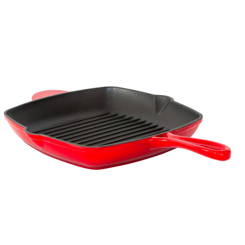 Healthy Choice Enamelled Cast Iron Grill Pan - Red
