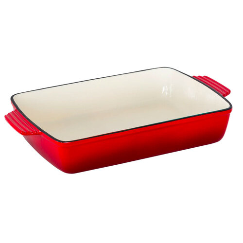 Healthy Choice Enamelled Cast Iron Rectangular Roaster - Red