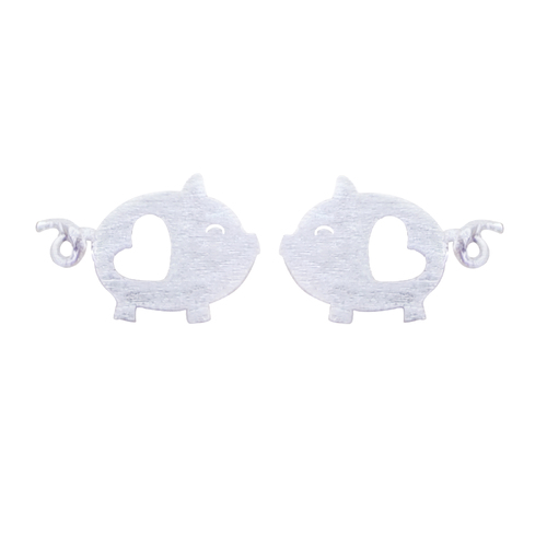 Culturesse 12mm Little Merry Piggy Stud Earrings - Silver