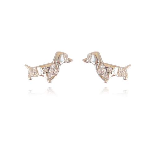 Culturesse 13mm Dachshund Diamante Stud Earrings - Silver