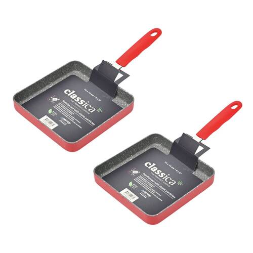 2PK Classica Mini Grill Square Pan Non-Stick Frypan 14cm Red